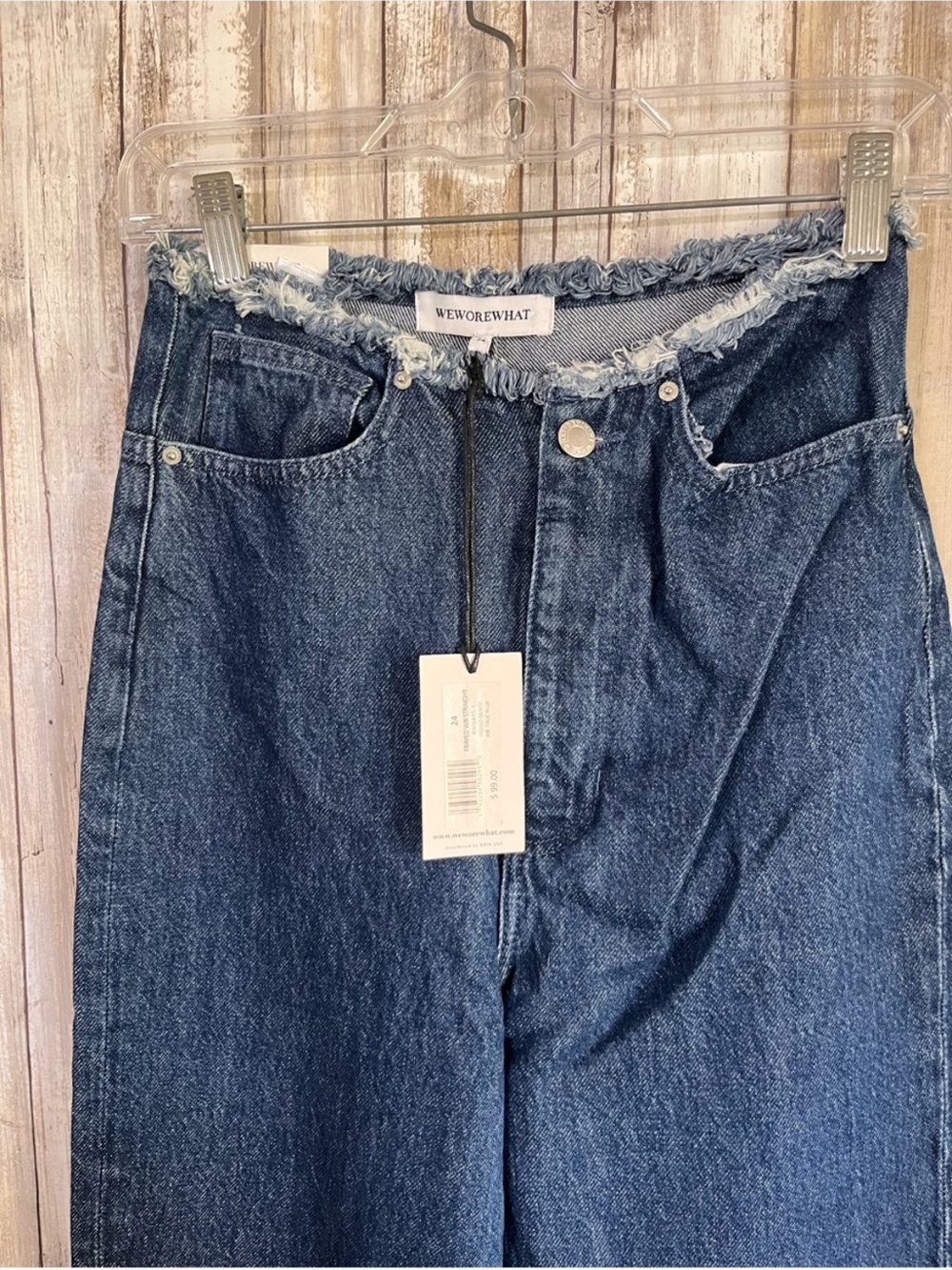 NWT WeWoreWhat Frayed Waistband Straight Leg Jeans 24 Indigo Blue $99 - Picture 3 of 5